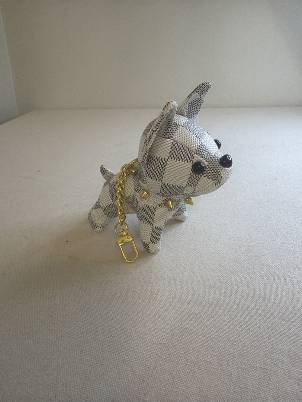Upcycled Luxury Large French Bulldog Bag Charm w/Spikes Black and White